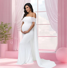Maternity Photography Props Dresses Mesh Off Shoulder Chiffon Shawl Summer Maxi Dress for Baby Shower Photoshoot