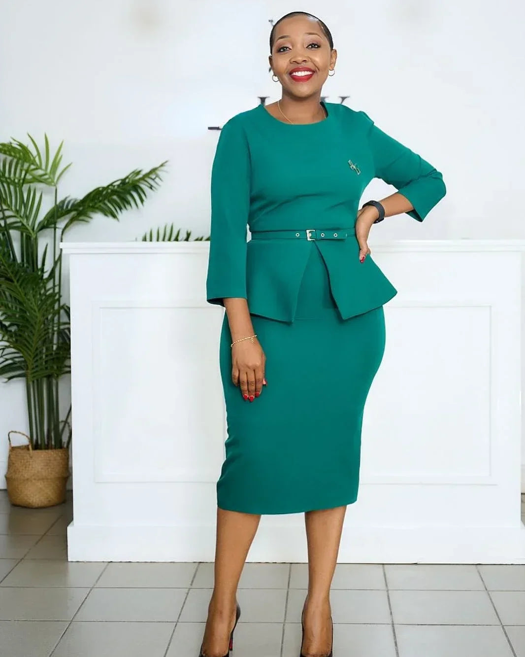 Elegant Church Dresses for Women Peplum Hidden Belly Long Sleeves Midi Classy Modest Female African Gowns Office Ladies New Fall SHOWLU FASHION STORE