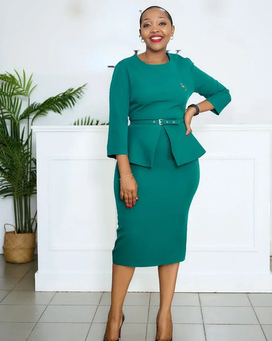 Elegant Church Dresses for Women Peplum Hidden Belly Long Sleeves Midi Classy Modest Female African Gowns Office Ladies New Fall SHOWLU FASHION STORE