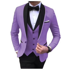 Casual Solid 3 Piece Men Wedding Suits Slim Fit Shawl Lapel Blazer Vest Pants Formal Business Groom Tuxedos Party Costume Homme