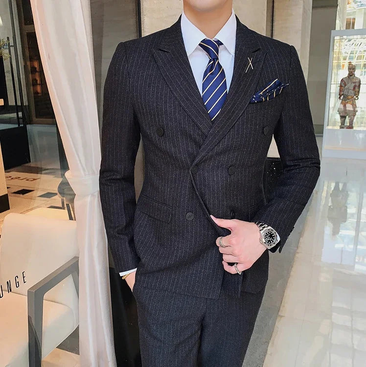 S-7XL (Jacket+Vest+Pants) Fashion Boutique Lattice Formal Business Mens Suit 3Pcs Set Groom Wedding Dress Plaid Suit Show Stage SHOWLU FASHION STORE