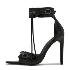Liyke Summer Fashion Zip Tassel Women Sandals Metal Rivet Buckle Pointed Open Toe Stripper Heels Wedding Banquet Shoes Stiletto SHOWLU FASHION STORE