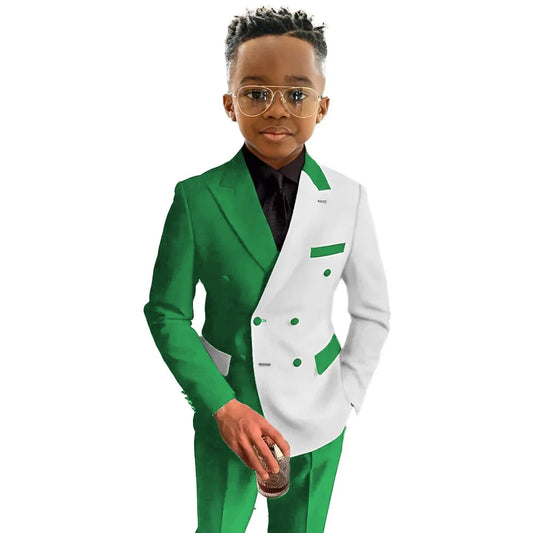Boys Suit Fashion Wedding Tuxedo 2-piece Set Pointed Collar Jacket Double Breasted Blazer Pants for Party SHOWLU FASHION STORE