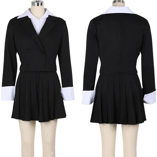 2024 Elegant Workwear 2 Piece Outfit Sets for Women Office Lady Double-breasted Blazer Coat and A-line Pleated Mini Skirt Suits SHOWLU FASHION STORE