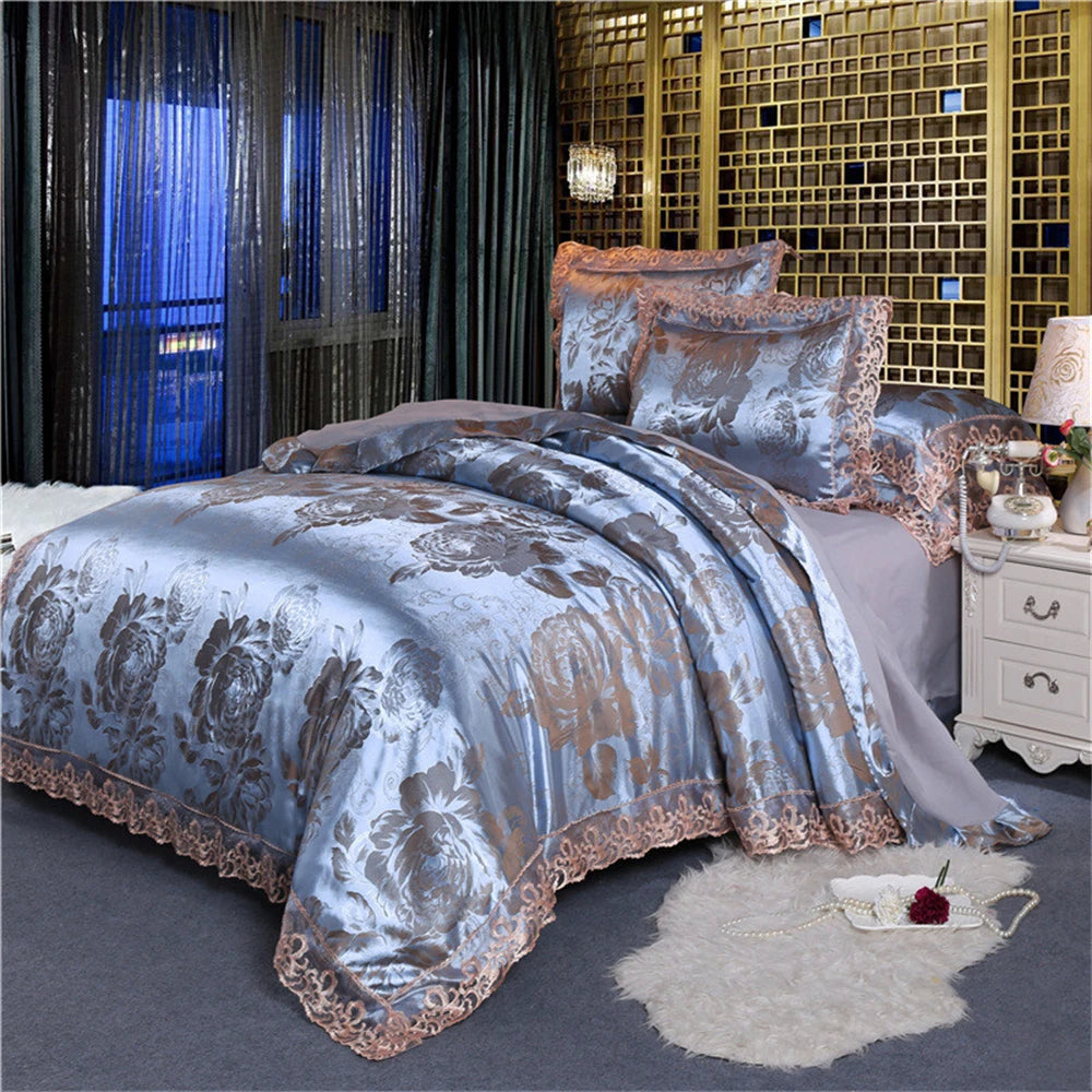 Nordic Satin Jacquard Duvet Cover Set Luxury Flower Bedding Set Adlut Quilt Cover Pillowcases Sheet Twin Queen King Home Texiles SHOWLU FASHION STORE