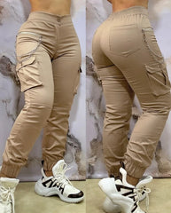 Women's Pants 2024 Autumn Winter Fashion Casual Work Pants Chain Decor Pocket Design Cuffed Cargo Pants Shipped Within 48 Hours