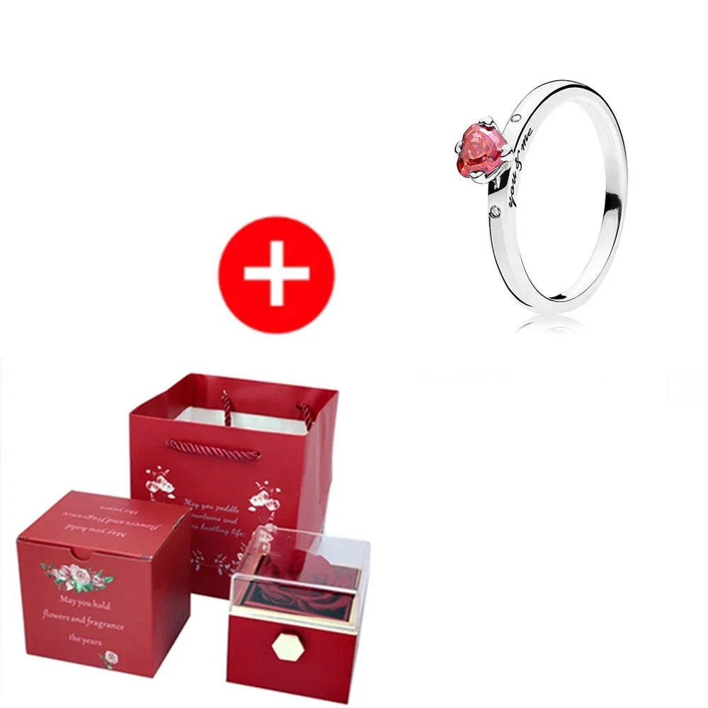 2024 New Valentine Eternal Rose Jewelry Ring Box Rotate Wedding Pendant Necklace Storage Case for Women Girlfriend SHOWLU FASHION STORE