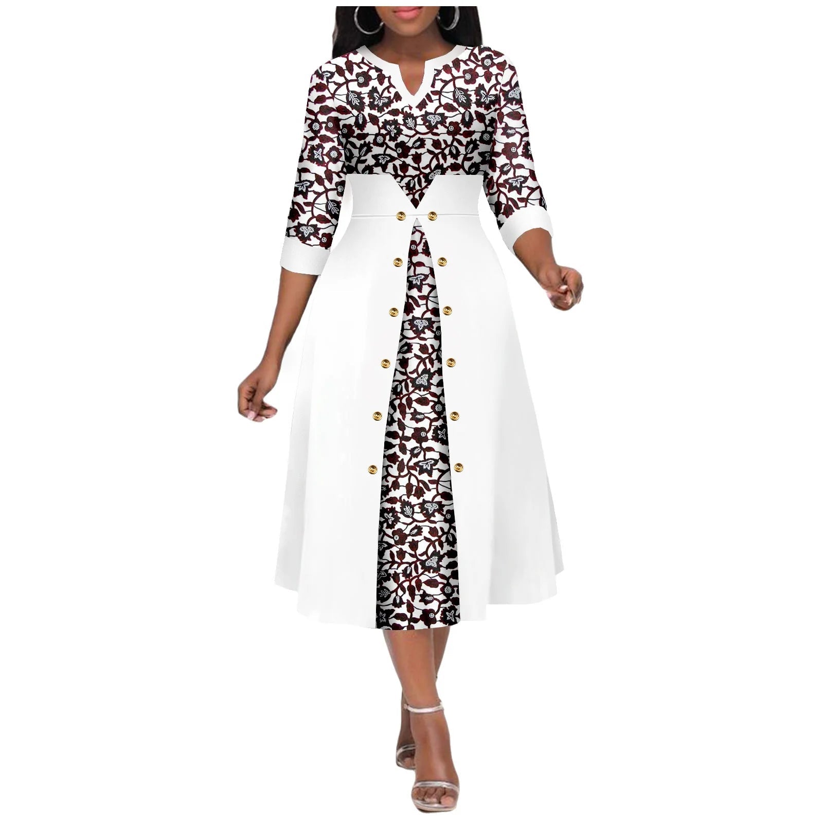 Africa Ankara Printed Fabric Women's Dress V Neck Sexy Double Hem Splicing Clash Color Model Skirt 2425190 SHOWLU FASHION STORE