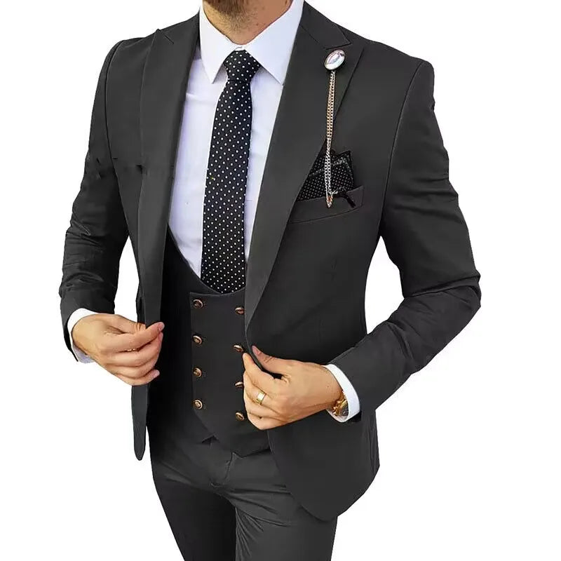 Formal Men 3 Piece Wedding Suits Groom Tuxedos Slim Fit Business Suits Peak Lapel Jacket Costume Homme (Blazer+Pants+Vest) SHOWLU FASHION STORE
