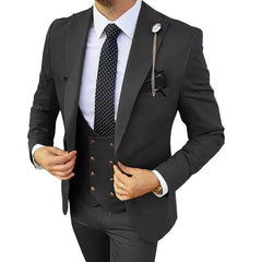 Formal Men 3 Piece Wedding Suits Groom Tuxedos Slim Fit Business Suits Peak Lapel Jacket Costume Homme (Blazer+Pants+Vest) SHOWLU FASHION STORE