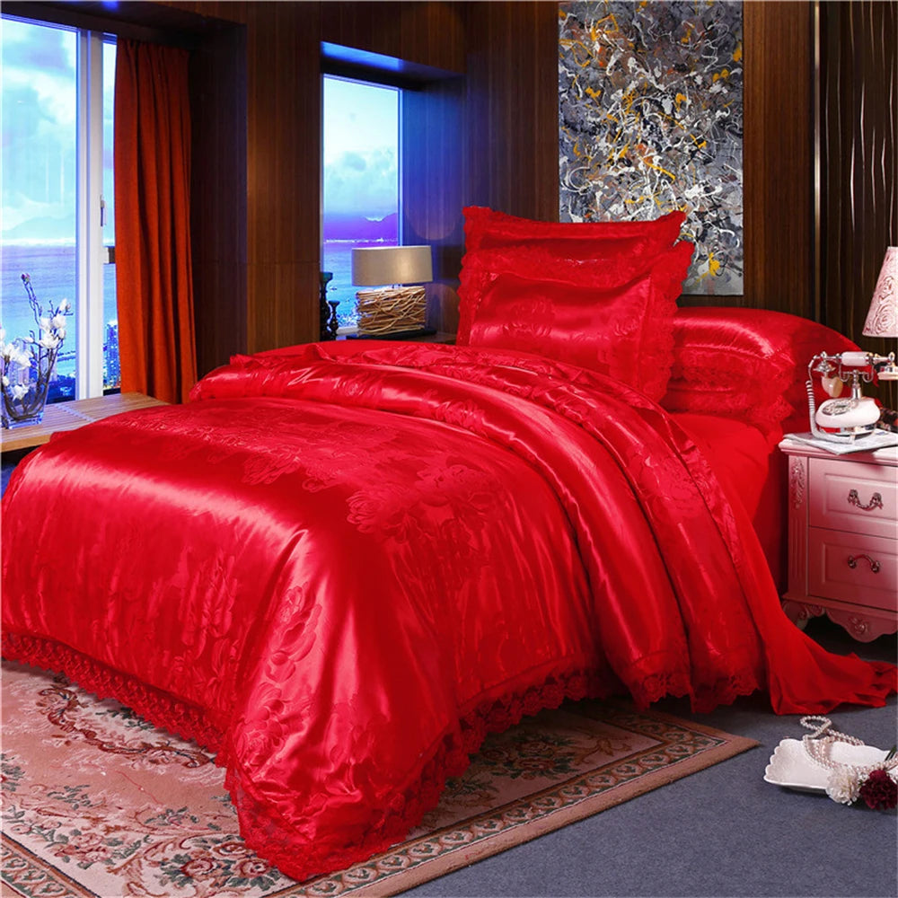 Nordic Satin Jacquard Duvet Cover Set Luxury Flower Bedding Set Adlut Quilt Cover Pillowcases Sheet Twin Queen King Home Texiles SHOWLU FASHION STORE