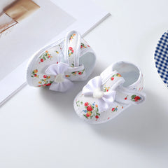 Baby Girls Flat Shoes, Soft Sole Bowknot Flower Print Non-slip Indoor Outdoor Toddler Shoes 0-12M