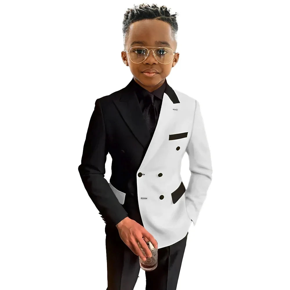 Boys Suit Fashion Wedding Tuxedo 2-piece Set Pointed Collar Jacket Double Breasted Blazer Pants for Party SHOWLU FASHION STORE