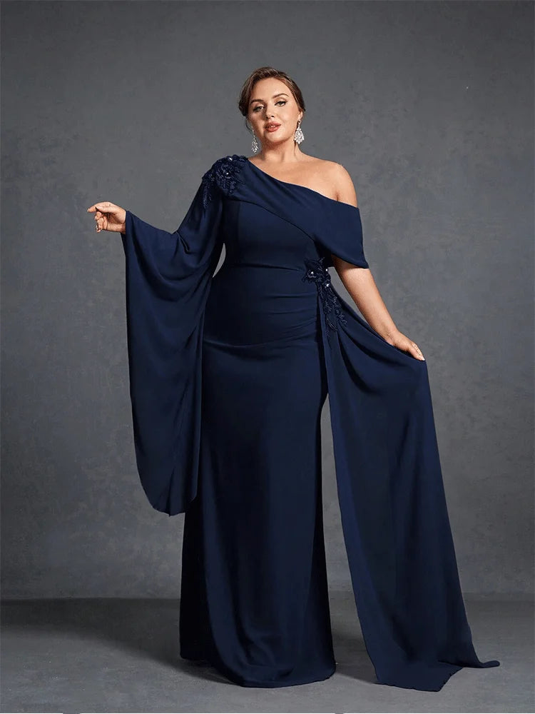Plus Size Strapless Apricot Chiffon Floor-Length Evening Dress 4xl 5xl Luxury Chiffon Bridesmaid Floor-Length Prom Gown Women SHOWLU FASHION STORE
