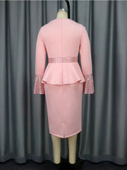 Church Dresses for Women Elegant Ruffles Long Flare Sleeves Sequined Party Bodycon Peplum Classy Occasion African Wedding Guest SHOWLU FASHION STORE