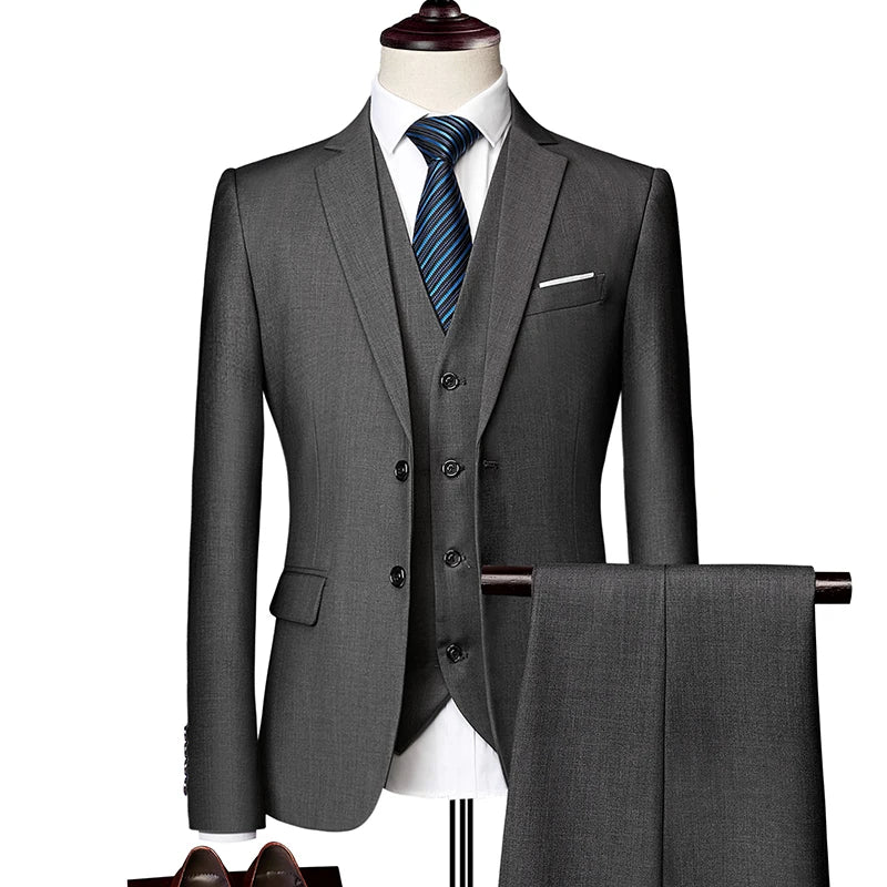 Mens Business Casual (suit + Vest + Trousers) Wedding Suit High-quality Handsome European and American Suit Pink Three-piece Set SHOWLU FASHION STORE