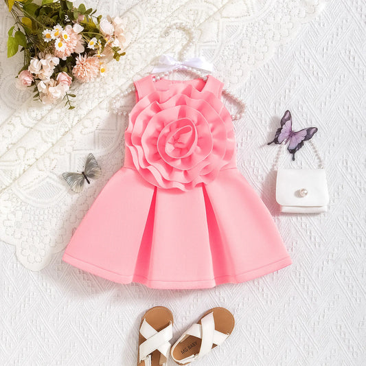Prowow Fashionable Baby Summer Dresses Sleeveless Big Flower Ruffles Princess Party Dress For Girls Toddler Kids Clothes 2025