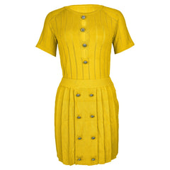 2 Pieces Set Sexy Summer Spring Fashion Knit Women Set 2024 Female Pullover Tops Yellow Short Sleeve Top And Mini Skirts SHOWLU FASHION STORE