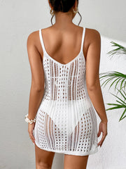 Knitting Hollow Out Texture Swimsuit Cover-Up Sleeveless Sexy See-Through Short Dress Women Summer Sunbathing Beachwear SHOWLU FASHION STORE