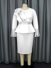 Church Ruffled Long Sleeved Robe Sequined Tight Fitting Women's Party Fashionable Dress Elegant Occasion African Wedding Guests