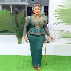 2025 Spring African Clothes for Women 2 PCS Sets Tops and Skirts Suit Dashiki Ankara Outfit Robe Plus Size Wedding Party Dresses SHOWLU FASHION STORE