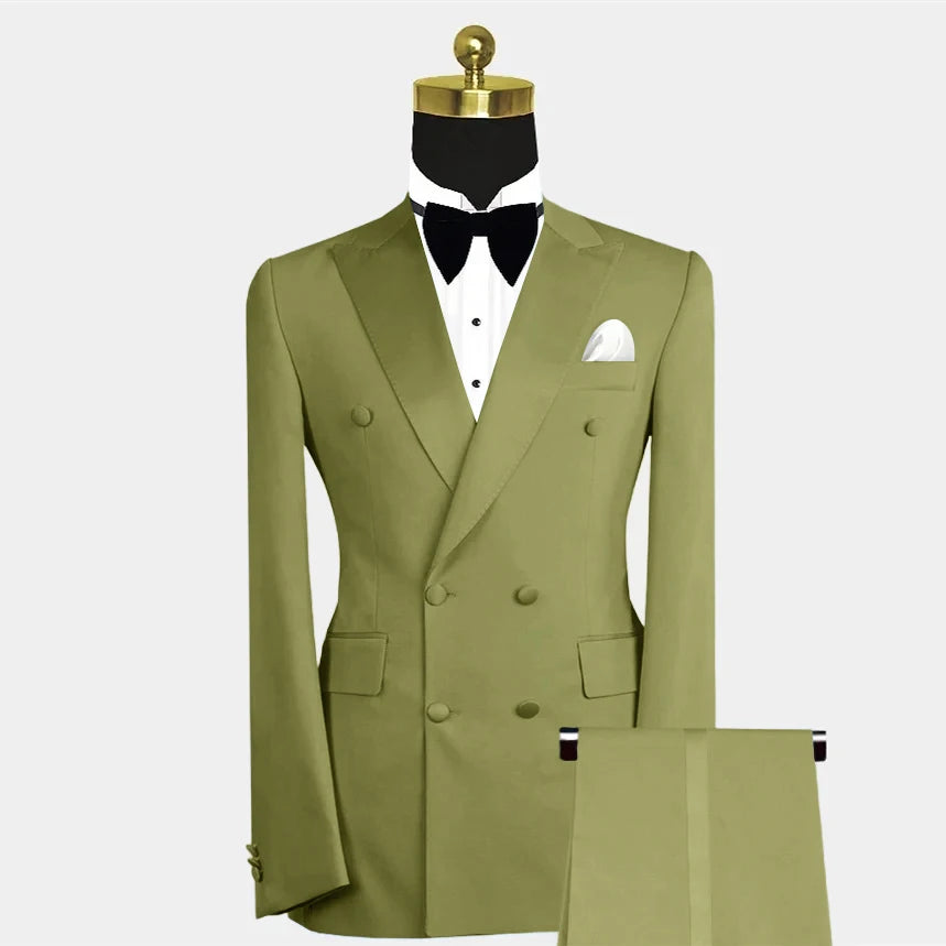 Formal Blue Luxury Men Suits Double Breasted Peak Lapel Blazer Wedding Prom Party Tailor 2 Piece Jacket Pants Set Outfits Terno SHOWLU FASHION STORE