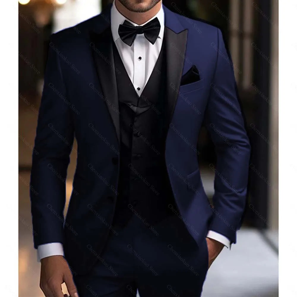 Men Suits 3 Piece Elegant Peak Lapel Single Breasted Tuxedo Slim Groom Wedding Party Formal Male Suit (Blazer+Vest+Pants) SHOWLU FASHION STORE