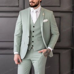 Army Green Business Suit Men Tuxedos Groom Groomsman Prom Wedding Party Formal 3 Piece Set Jacket Vest Pants