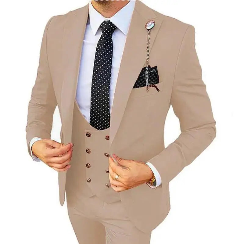 Formal Men 3 Piece Wedding Suits Groom Tuxedos Slim Fit Business Suits Peak Lapel Jacket Costume Homme (Blazer+Pants+Vest) SHOWLU FASHION STORE