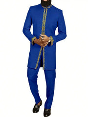 2025 New men's suit, white pocket, 2-piece set, luxury wedding casual suit, traditional African style of ethnic minorities