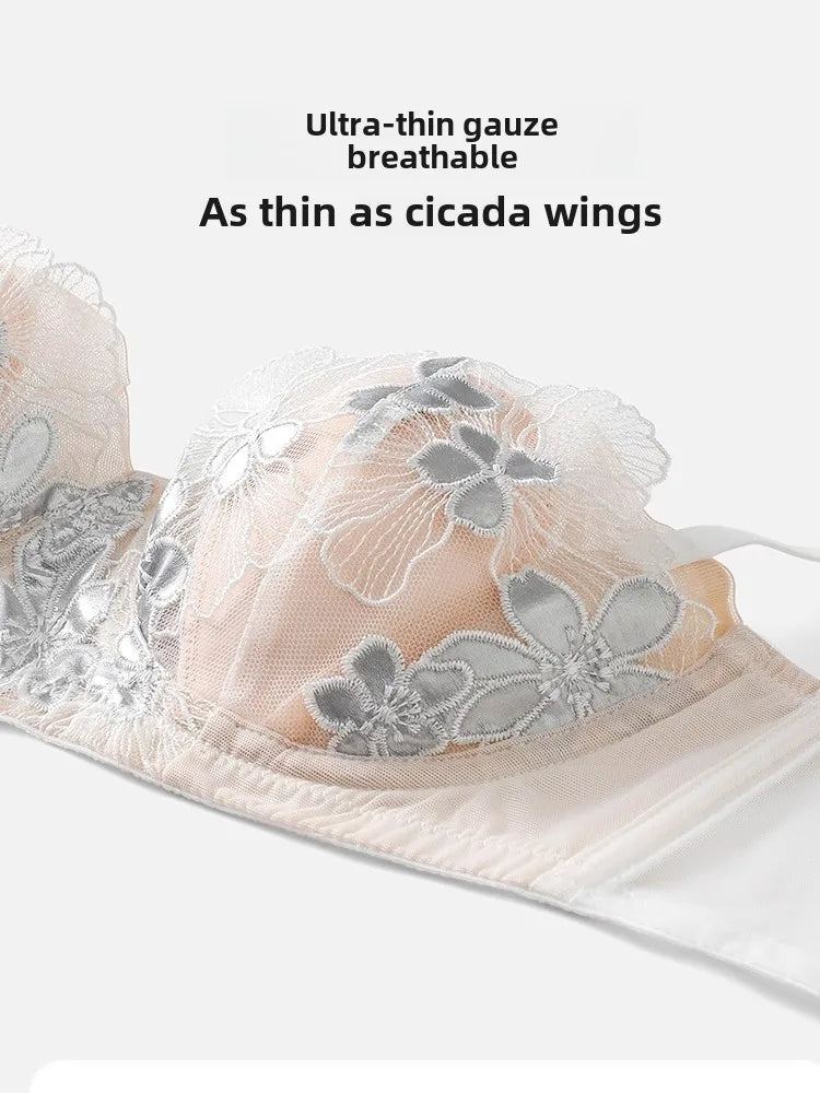 Rabbit Ears Big Chest Small Thin Bra French Underwear Soft Underwire Sexy European and American Embroidery Bra Set for Women SHOWLU FASHION STORE