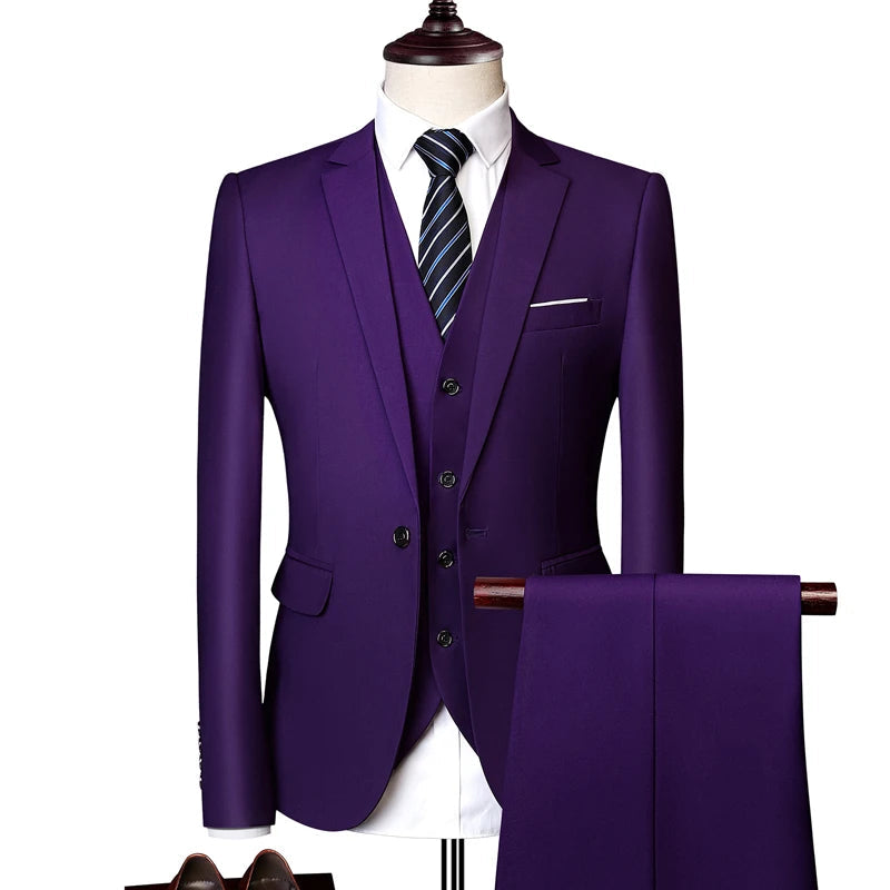 Mens Business Casual (suit + Vest + Trousers) Wedding Suit High-quality Handsome European and American Suit Pink Three-piece Set SHOWLU FASHION STORE