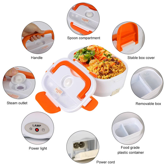 Electric Heated Lunch Box Travel Car Work Heating Bento Box 12V 220V EU Plug Fast Heating Food container Dinnerware