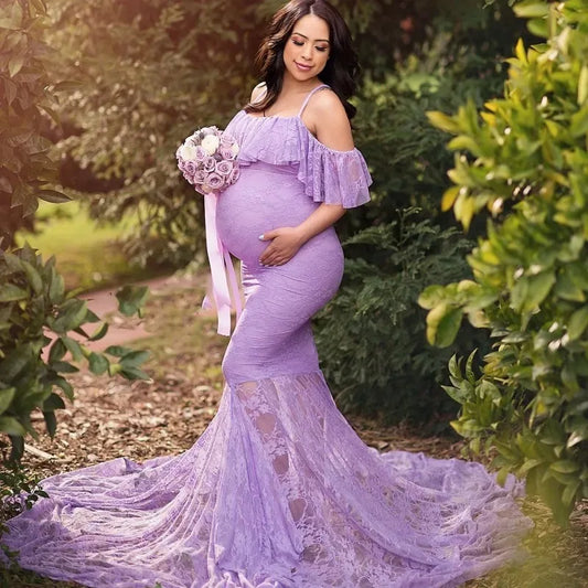 Clothing Photography European and American Women's Lace Short-sleeved Flysleeve Dresses for Maternity Photo Shoots