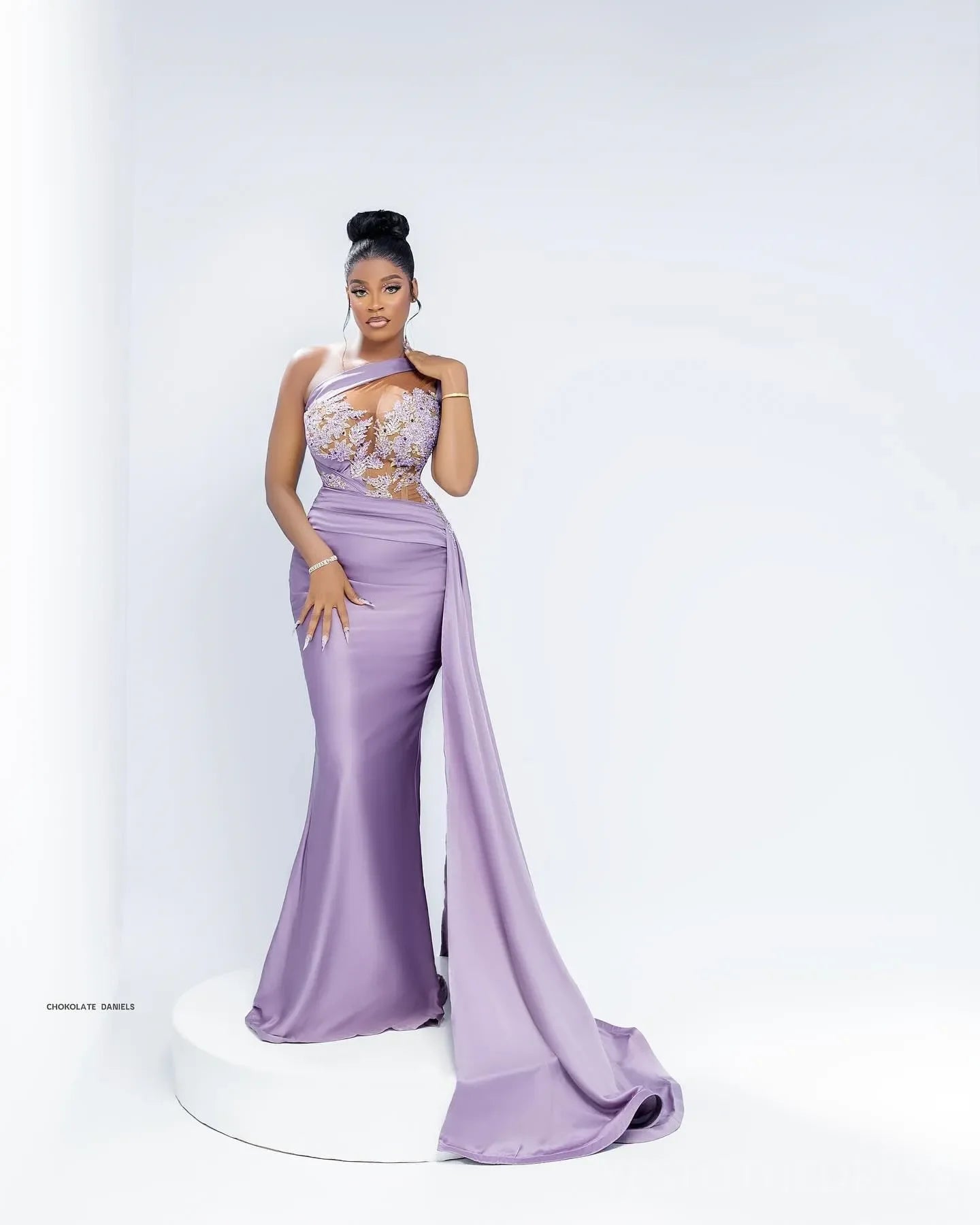 Lavender Evening Dresses Sheer Neck One Shoulder Illusion Mermaid Appliqued Beaded Lace Bridesmaid Dress Prom Gown Customized SHOWLU FASHION STORE