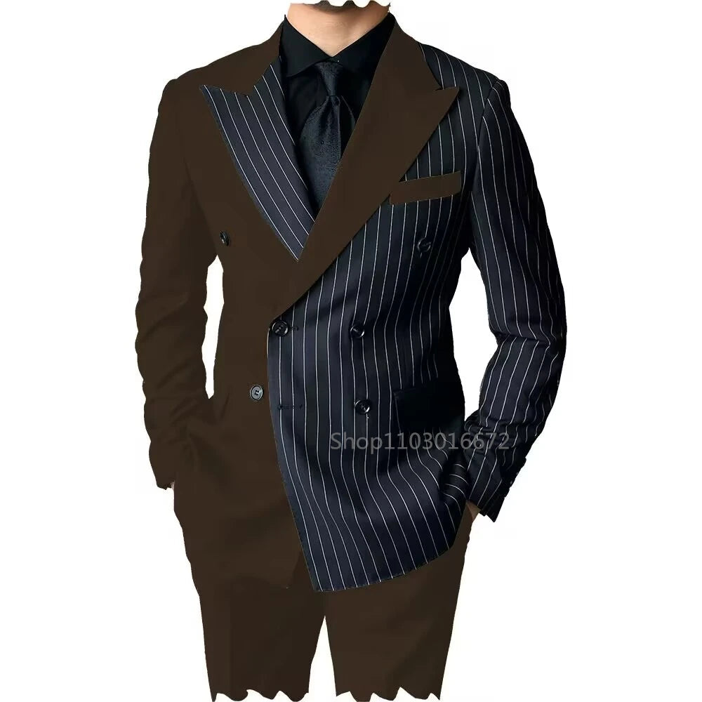 New Style Slim Fit Men Suits 2 Piece Groom Tuxedos Peak Lapel Double Breasted Blazer Pants Sets Prom Business Costume Homme SHOWLU FASHION STORE