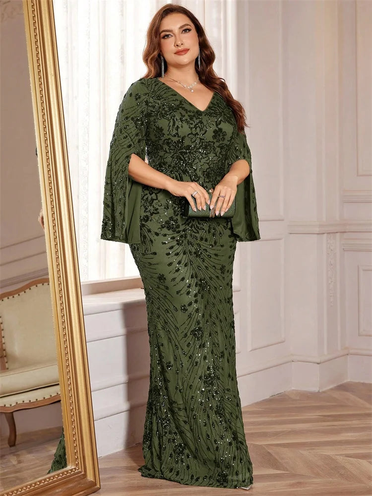 Lucyinlove Plus Size Luxury Gold Evening Dresses Women 2024 Long Sleeve Mermaid Formal Sequins Prom Wedding Party Cocktail Gowns SHOWLU FASHION STORE