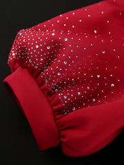 Luxury A Line Dress for Women O Neck Short Lantern Sleeves with Rhinestone Solid Elegant Classy Evening Party Celebrate Prom New