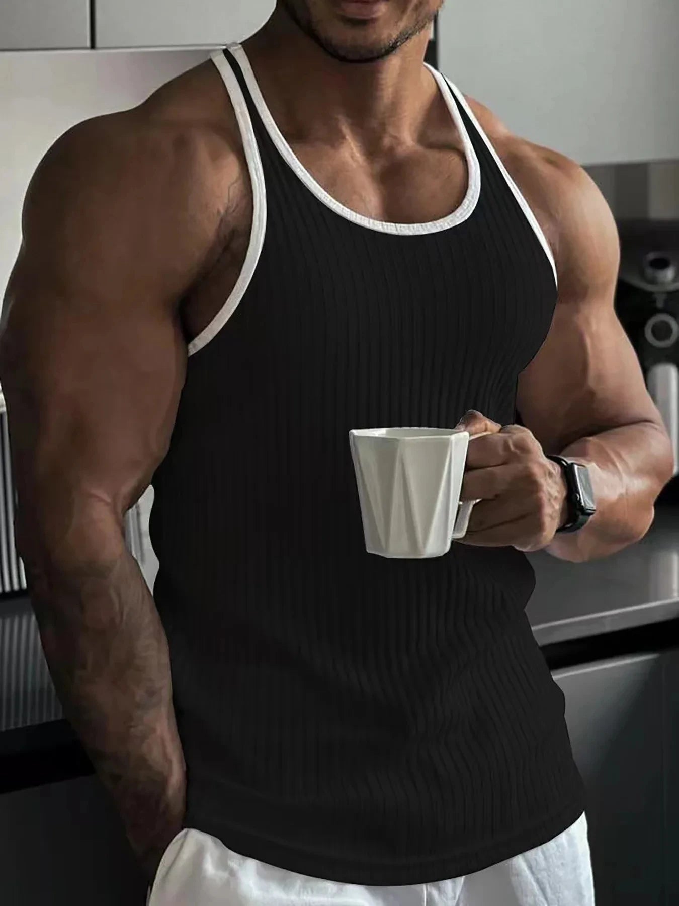 Men's Quick-drying Elastic Fitness Wear Gym Running Slim Vertical Stripes Sleeveless Fashion Summer New SHOWLU FASHION STORE