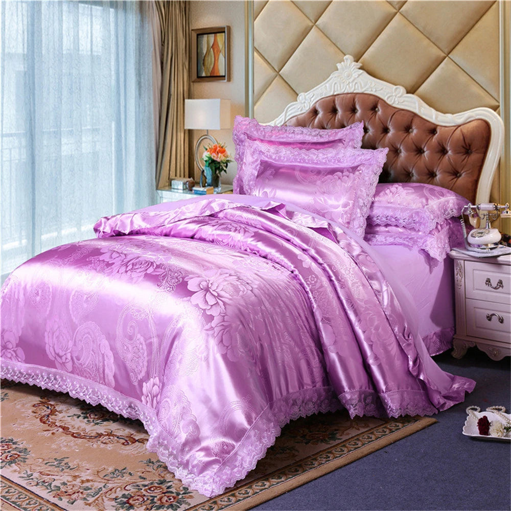 Nordic Satin Jacquard Duvet Cover Set Luxury Flower Bedding Set Adlut Quilt Cover Pillowcases Sheet Twin Queen King Home Texiles SHOWLU FASHION STORE