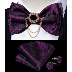 Pink Plaid Solid Men's Self Tie Bow Tie Silk Jacquard Woven Wedding Party Bowtie Hanky Brooch Set Men Butterfly Necktie DiBanGu SHOWLU FASHION STORE