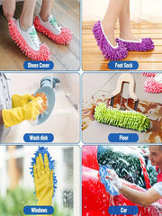 2Pcs Mop Slippers, Soft, Washable and Reusable Microfiber Foot Socks, Dust Slippers for Cleaning Bathrooms, Kitchen and Bedrooms