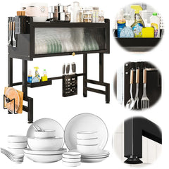Multi Organizer Cabinet 3-Tier Kitchen Drain Shelf Steel Over The Sink Dish Drying Rack Large Over The Sink Dish Rack with Cover