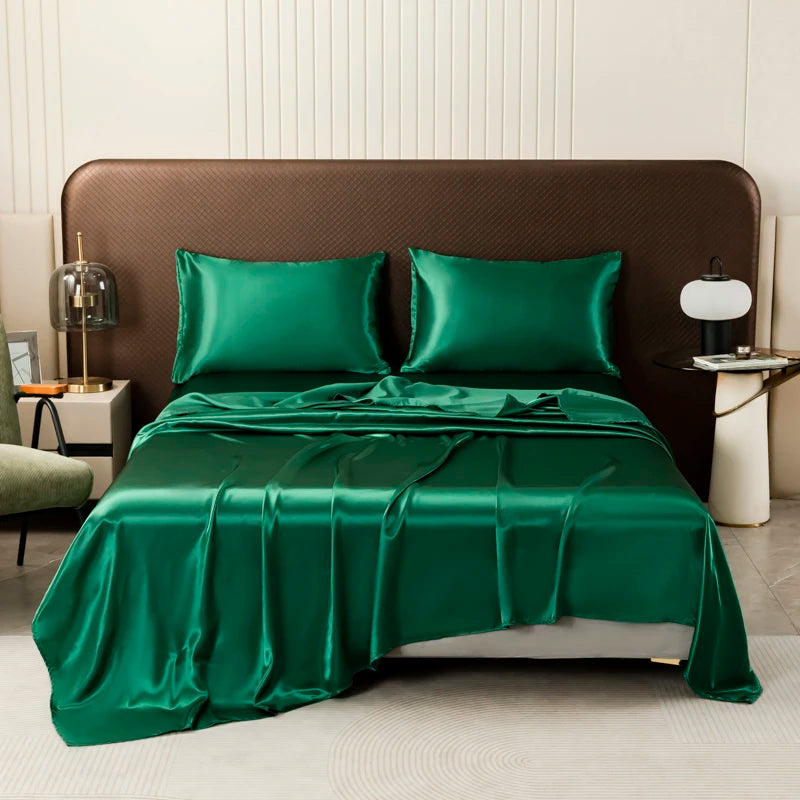Satin Silk Bed Sheet with Pillowcase Twin/Full/Queen/King Top Sheets Solid Color Flat Bed Sheets Smooth Bed Sheet Sets SHOWLU FASHION STORE