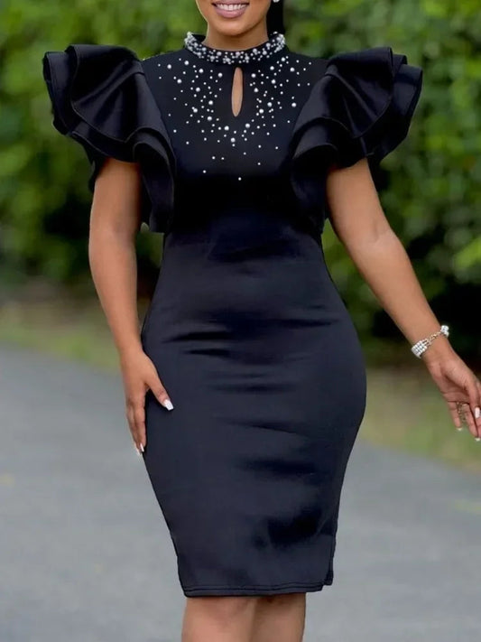 African Dresses For Women Summer Spring Africa Clothing Short Sleeve Sexy O-Neck Perspective Slim Office Lady Party Dress SHOWLU FASHION STORE