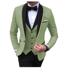 Casual Solid 3 Piece Men Wedding Suits Slim Fit Shawl Lapel Blazer Vest Pants Formal Business Groom Tuxedos Party Costume Homme