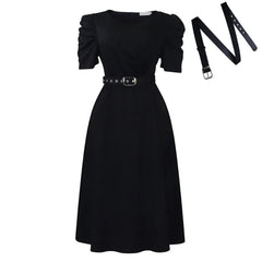 Women Pleated A Line Dresses V Neck Short Sleeves Classy Elegant Office Modest African Female Church Dress Spring Fashion 2025 SHOWLU FASHION STORE