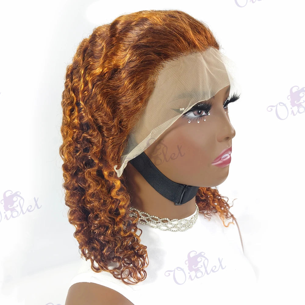 Orange Ginger 13x4 Lace Frontal Wigs Deep Wave P4/350 Transparent Colored Human Hair Wigs Brazilian Curly Lace Front Bob Wigs SHOWLU FASHION STORE