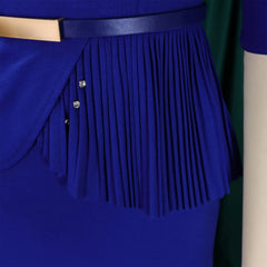 2024 Autumn Winter New Dress for Woman Square Neck Half Sleve Sheath Package Hips Belt Waisted Formal Work Bodycon Dress Midi OL SHOWLU FASHION STORE
