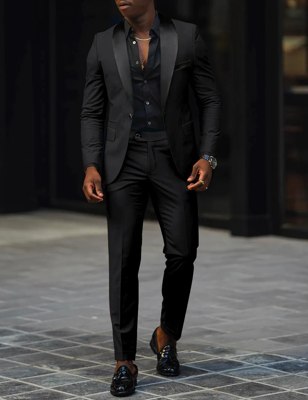 Men's New Fashion Business Casual Two-piece, Comfortable and Breathable Slim-fit Side Slit Single-button Suit Jacket+trousers SHOWLU FASHION STORE